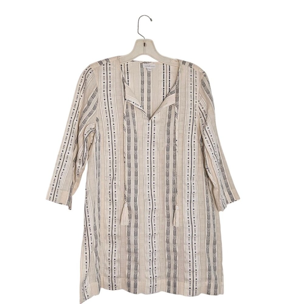 Pure Jill Elements Pull Over White Striped Cotton Blend Print Tunic  Size Small